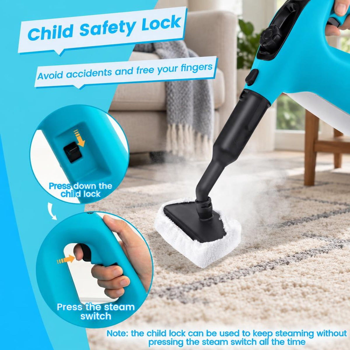 Airfind 1400W Handheld Steam Cleaner with 14-Piece Accessory Kit and Child Lock, PP Frame, 13 x 5 x 9.5 Footprint, Blue