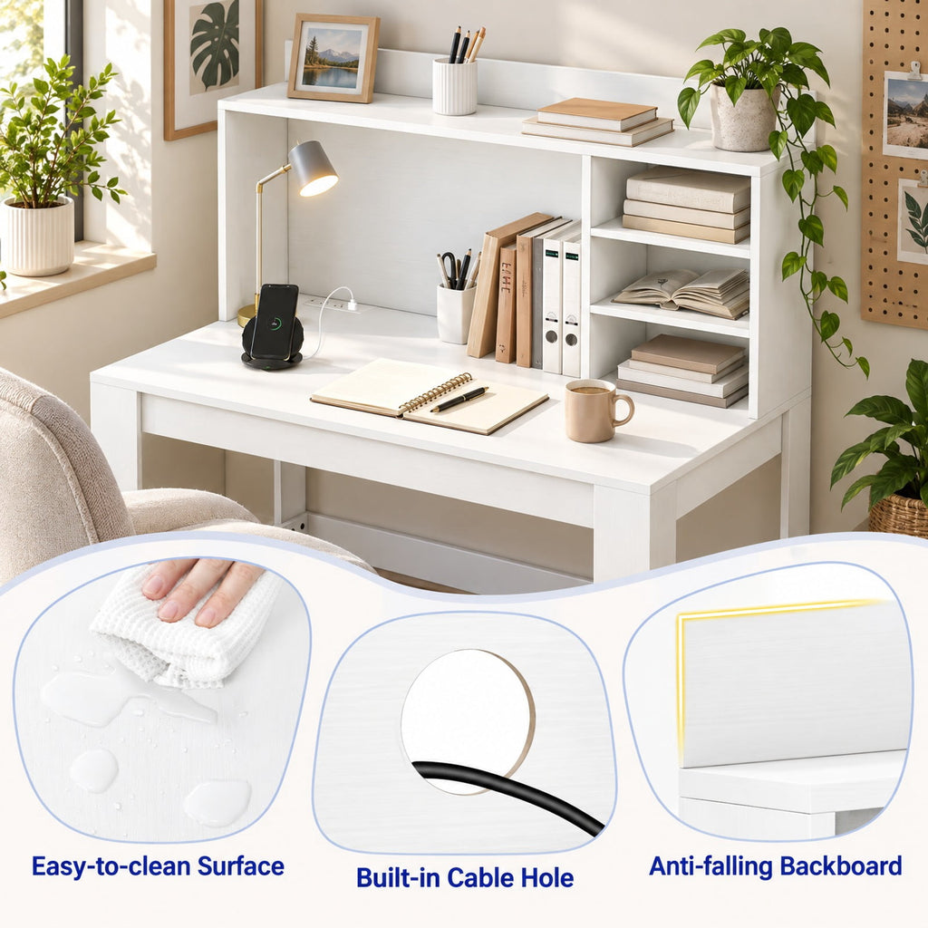 Airfind Modern Computer Desk with Hutch and Storage Shelves, 330 lbs Capacity, MDF Engineered Wood Frame, 42.5 Inch x 23.5 Inch x 49 Inch Storage Footprint