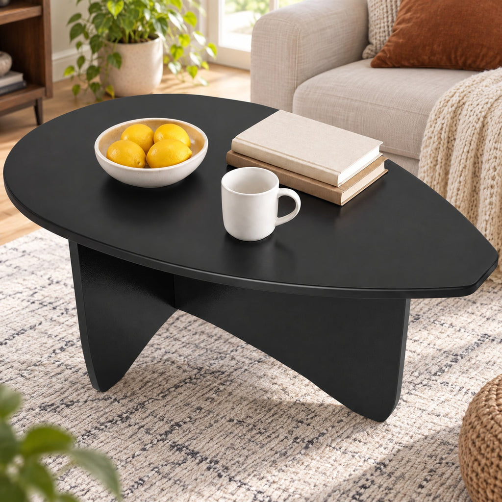Airfind Oval Coffee Table Mid Century Modern Accent Table Low Profile Wooden Center Table, 35.5 x 21.5 x 15Weight Footprint, Black