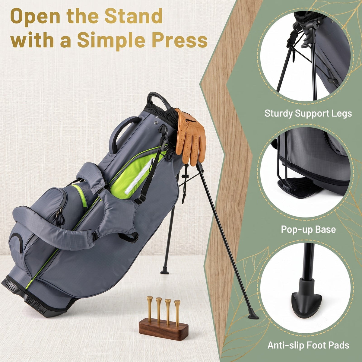 Airfind Golf Stand Bag Lightweight Golf Club Bag with 8-Way Top Dividers, 5 Zippered Pockets, Dual Shoulder Strap and Rain Hood for Men Women, Gray