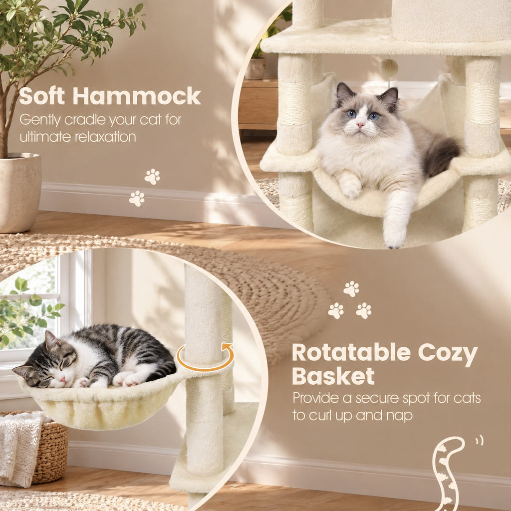 Airfind 66 Inch Tall Cat Tree Multi-Level Cat Tower with 2 Condos Sisal Scratching Posts, 33 lbs Capacity, Beige