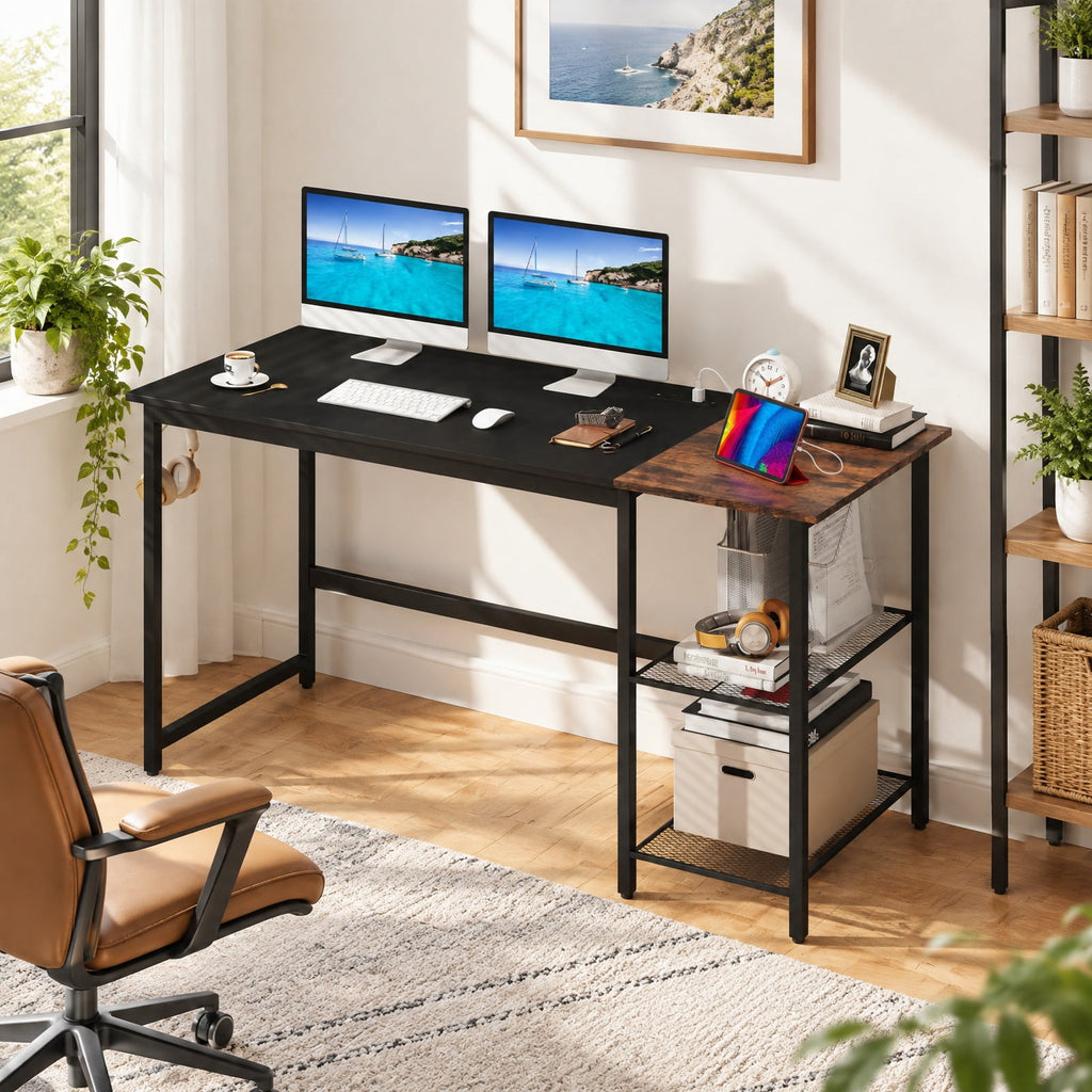 Airfind 59 Inch Home Office Computer Desk with Removable Storage Shelves, 275 lbs Capacity, Metal Engineered Wood Frame, 59 x 24 x 30 Footprint