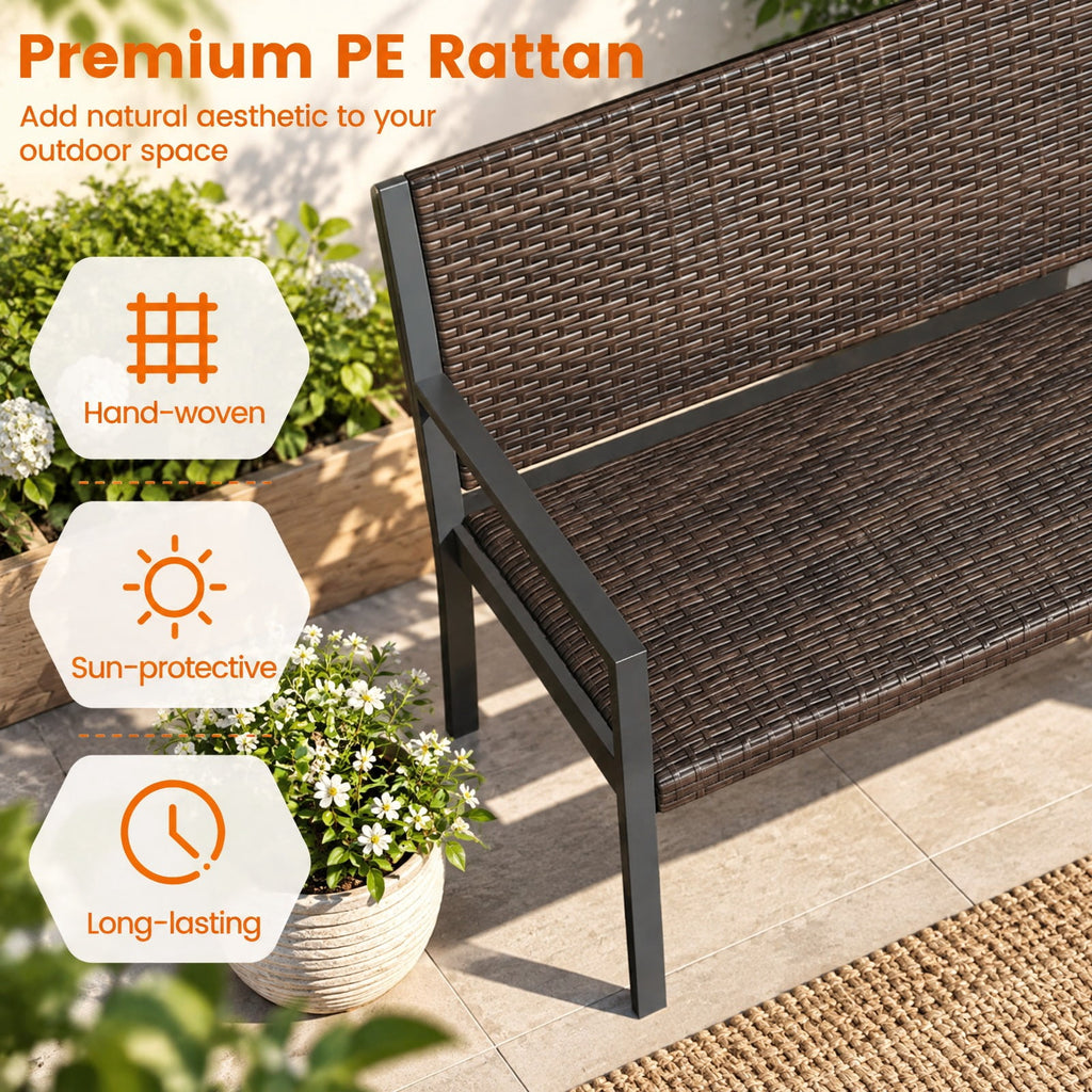 Airfind Patio Sun-Proof Rattan Loveseat with Soft Sponge Seat, 800 lbs Capacity, PE Rattan Metal Sponge Frame, 43 x 22 x 33 Footprint, Brown