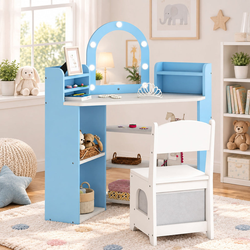 Airfind 2-In-1 Kids Vanity Set with Lights for Toddlers 3+ Years Old, 45 lbs Capacity, MDF Non-woven Fabric Frame, 37 x 24 x 39.5 Footprint