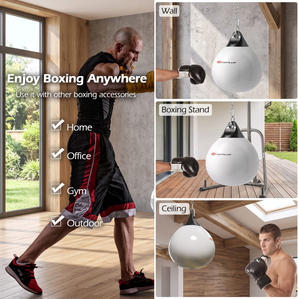 Airfind 18 Inch Water Aqua Punching Bag with Adjustable Metal Chain and Water Hose for Home Gym Boxing and Reaction Training, White
