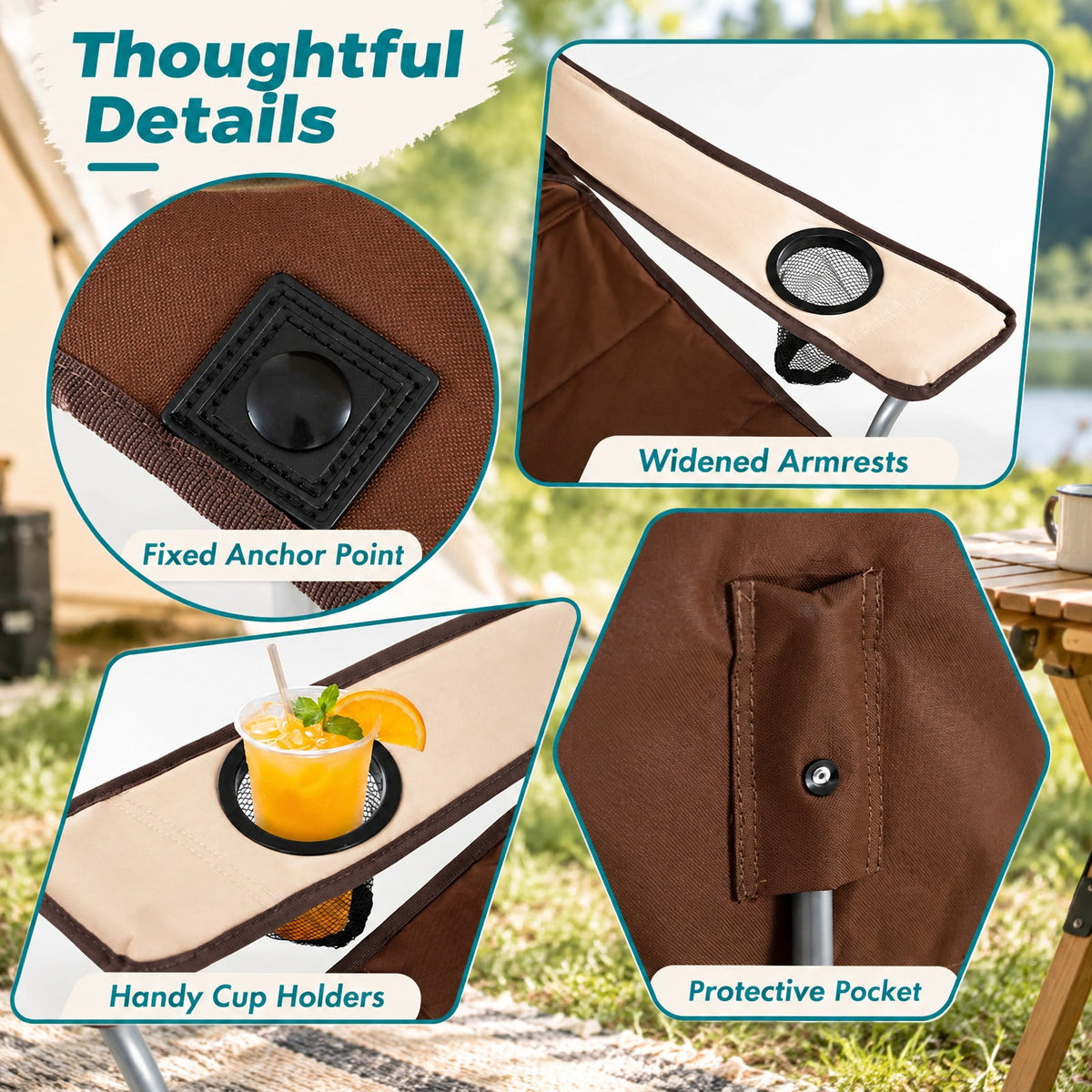 Airfind Double Camping Chair with Carry Bag Cup Holders, 660 lbs Capacity, Metal Oxford Fabric Sponge, 40 Inch x 20.5 Inch x 36.5 Inch , Brown