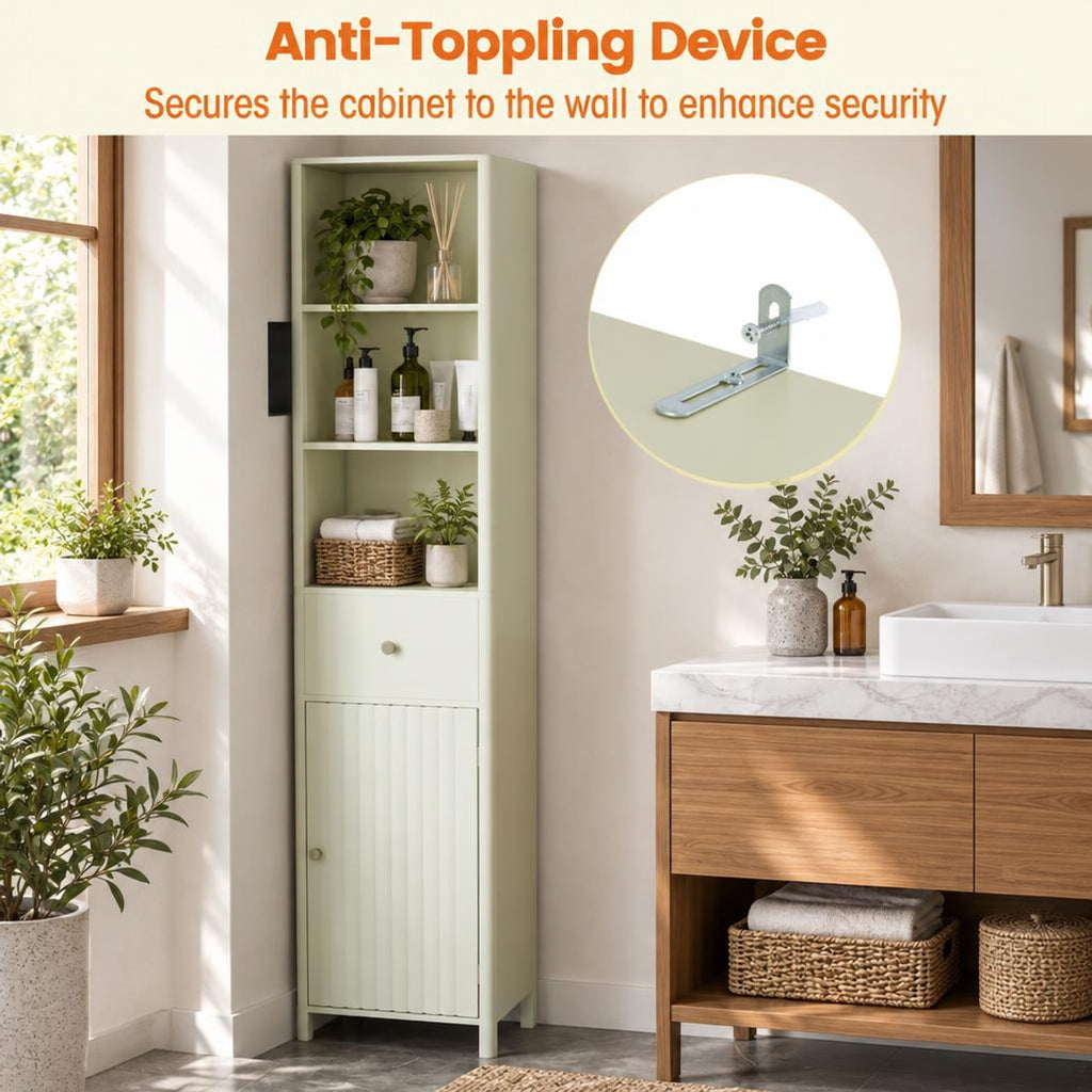 Airfind 67 Inch Tall Bathroom Cabinet Narrow Floor Cabinet with Fluted Door, MDF Frame, 16 Inch x 12 Inch x 67 InchInner Footprint, Beige
