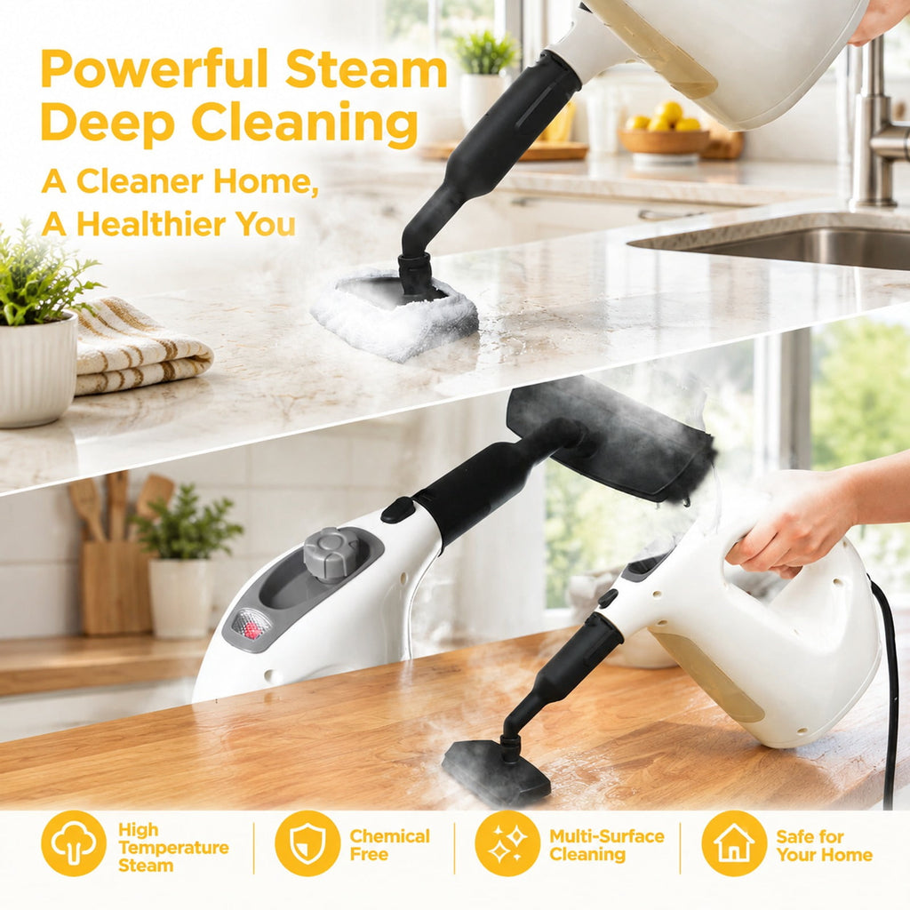 Airfind 1400W Handheld Steam Cleaner with 14-Piece Accessory Kit and Child Lock, PP Frame, 13 x 5 x 9.5 Footprint, Gray