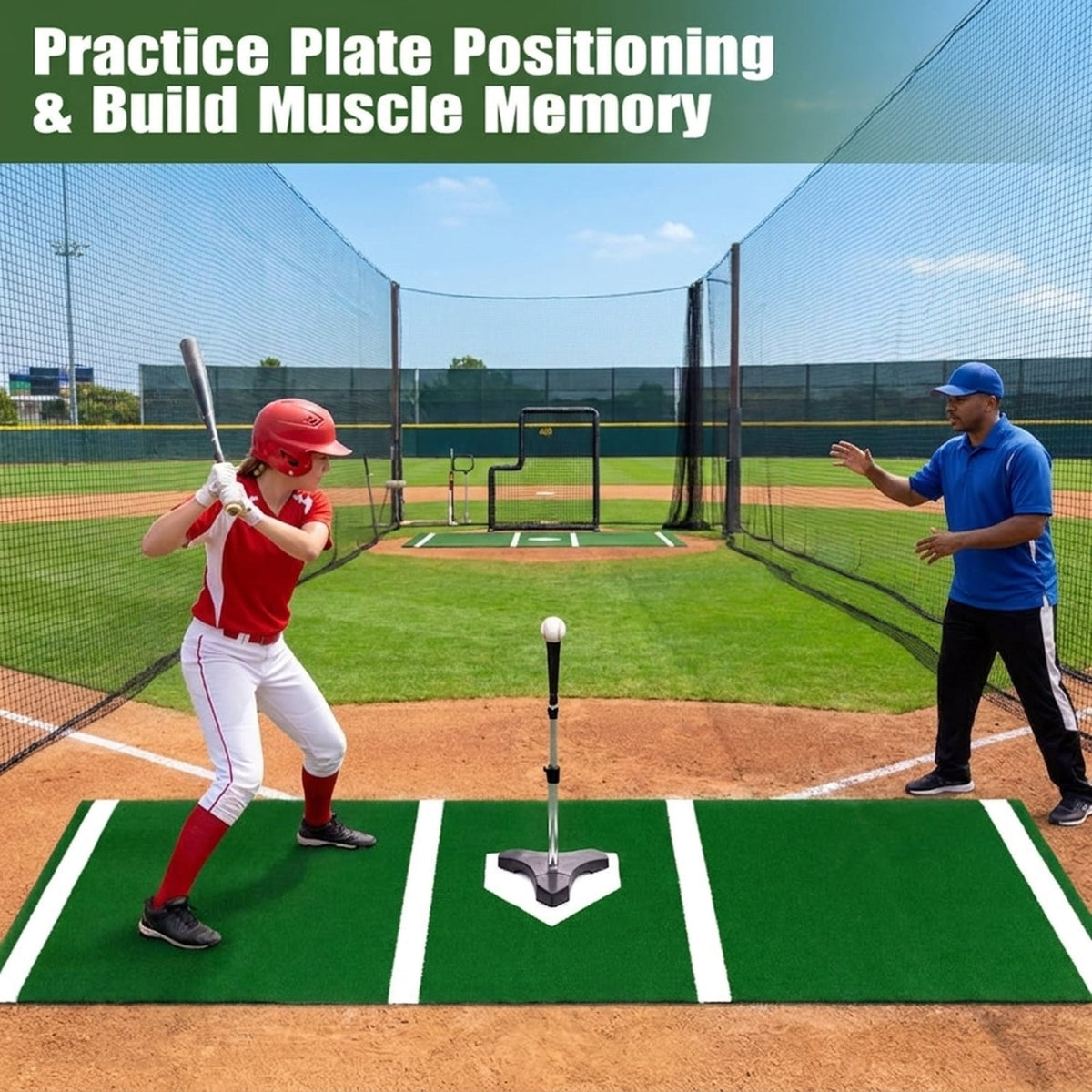 Airfind 10 ft x 3.8 ft Baseball and Softball Batter Practice Mat with Home Plate Markings, Green
