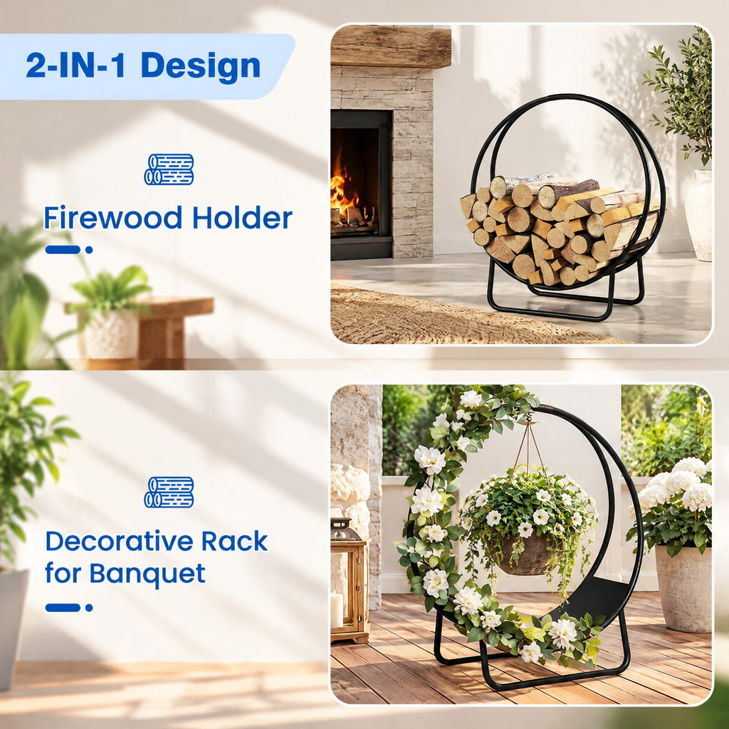 Airfind Firewood Log Hoop 20 Inch Round Heavy, 55 lbs Capacity, Metal Frame, 20 x 20 x 22 Footprint, Black