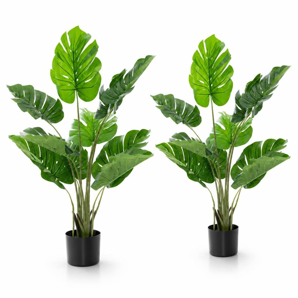 Airfind 2 Pack Artificial Monstera Deliciosa Tree with 10 Leaves of Different Sizes, PEVA plastic wire cement Frame, Green Black