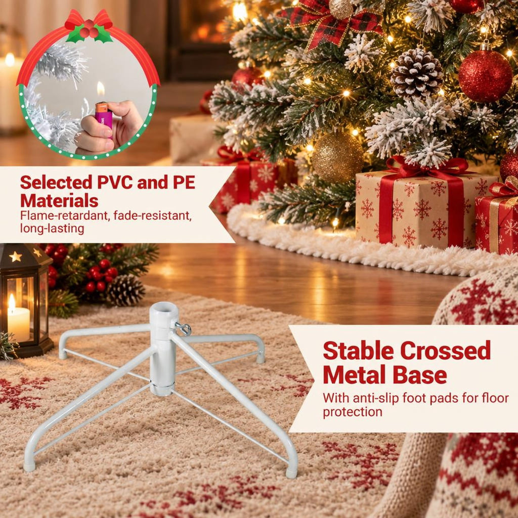 Airfind Pre-Lit Artificial Christmas Tree with Snow Flocked Branch Tips, PVC PE Metal Frame, 3.8 x 6 ft Footprint, White+Lake Blue