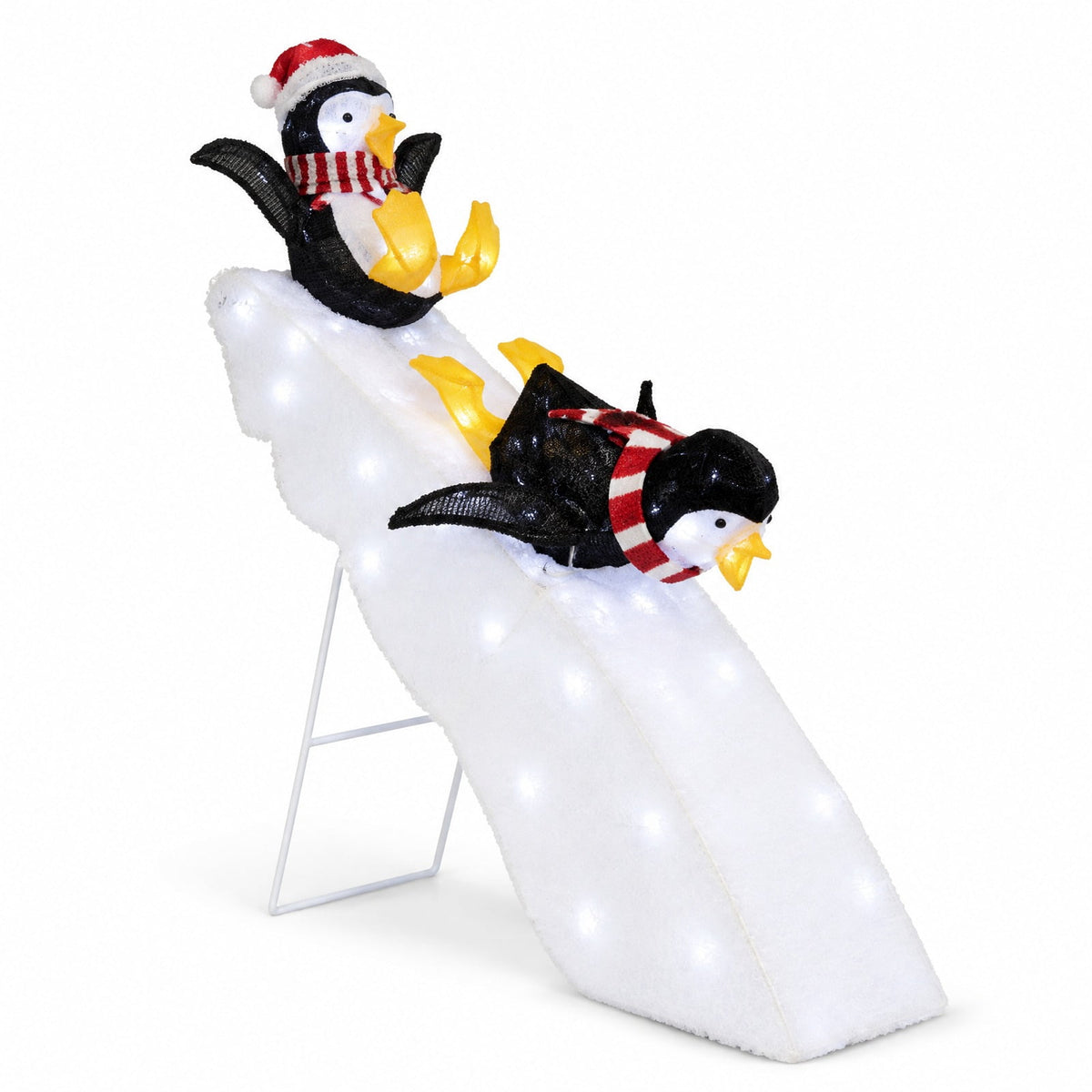 Airfind 4 Feet Christmas Penguin Ice Skating Decor with Snowy Slide, Tinsel Fabric Plush Fabric Metal Frame, Black+White+Yellow