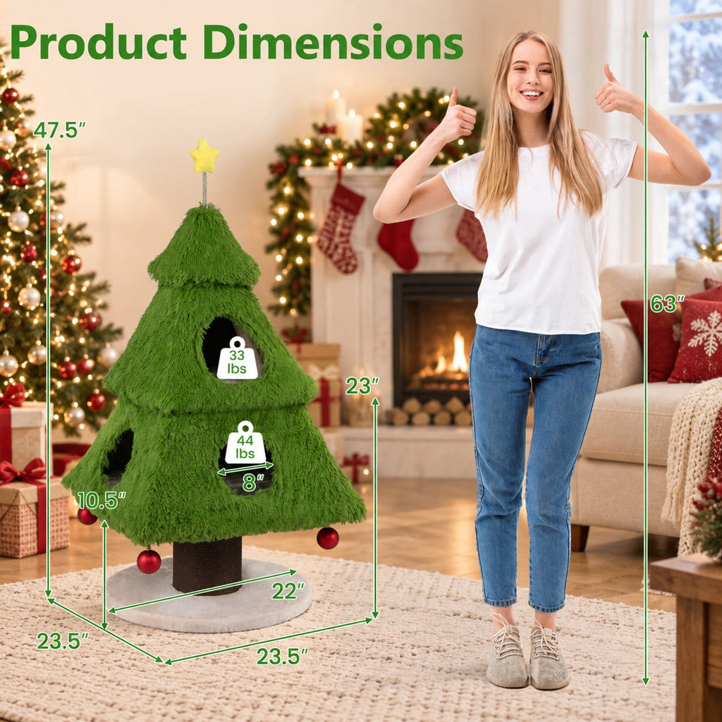 Airfind Christmas Cat Tree with Scratching Post and Dangling Balls for Indoor Cats, 33 lbs Capacity, Green