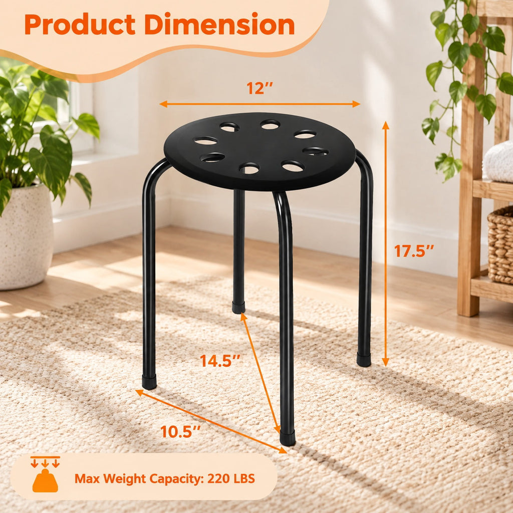 Airfind Set of 6 Portable Plastic Stack Stools, 220 lbs Capacity, Steel Frame, 14.5 x 14.5 x 17.5 Footprint, Black