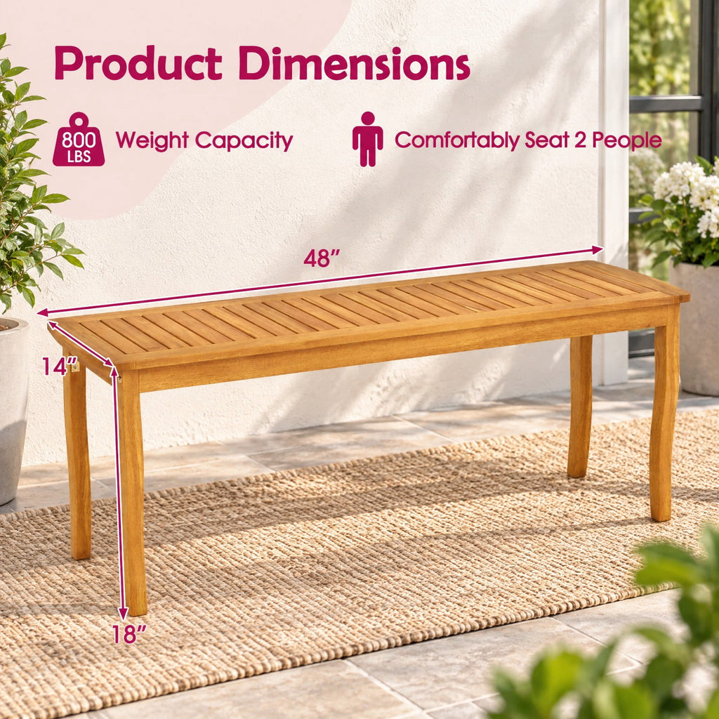 Airfind Set of 2 Acacia Wood Outdoor Patio Dining Benches 48 Inch Long with Slatted Seat, 800 lbs Capacity Each, 48 Inch x 14 Inch x 18 Inch , Natural Wood