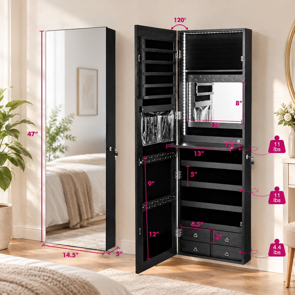 Airfind Multipurpose Storage Cabinet with 4 Drawers, 11 lbs Capacity, MDF Frame, 14.5 Inch x 5 Inch x 47 Inch Footprint, Black