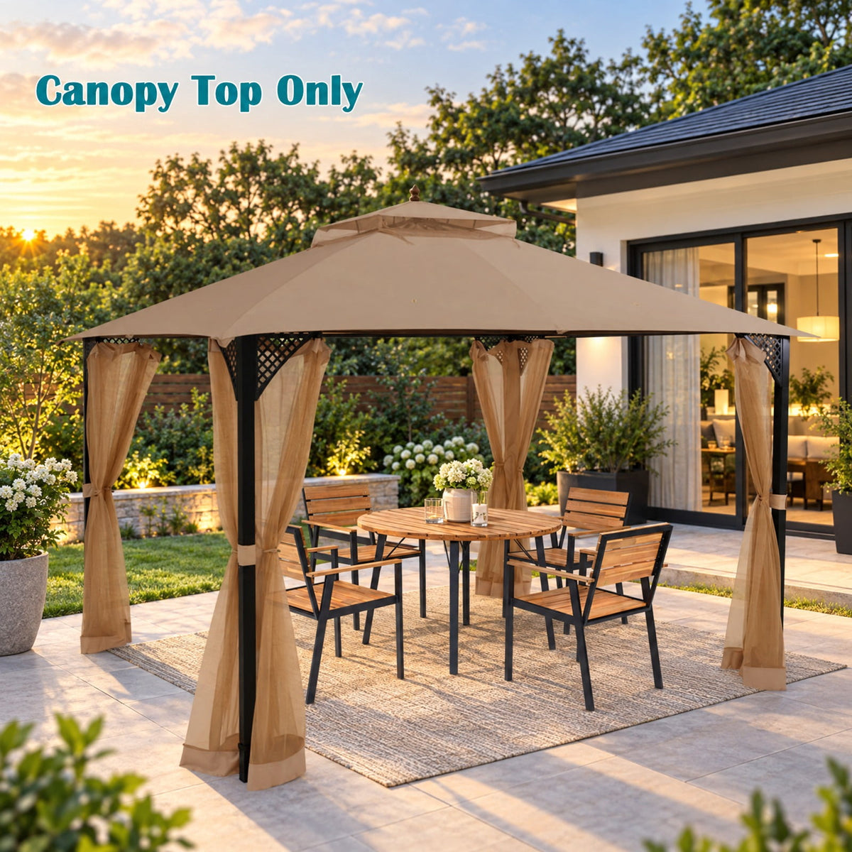 Airfind 10 x 12 Feet Gazebo Replacement Top with Air Vent and Drainage Holes, Polyester Frame, 12 ft x 10 ft Footprint, Brown