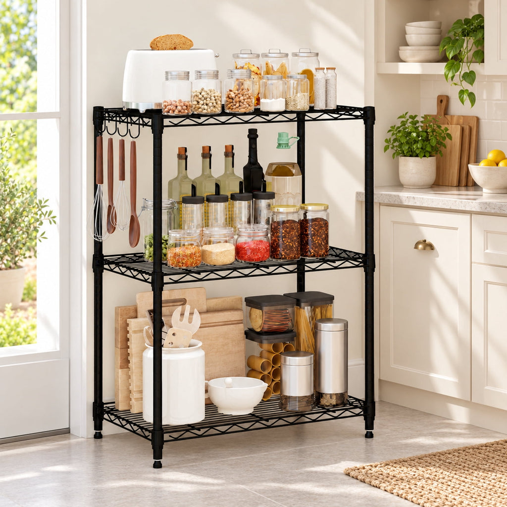 Airfind 3-Tier Metal Storage Shelving Unit Set of 2 with V-Shaped Wire Rack, 450 lbs Capacity, Metal Frame, Black