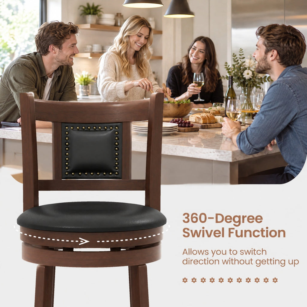 Airfind 25.5 Inch/30.5 Inch Upholstered Bar Stools Set of 2 with Curved Backrest and Footrest-25.5 inches, 250 lbs Capacity, Espresso Black