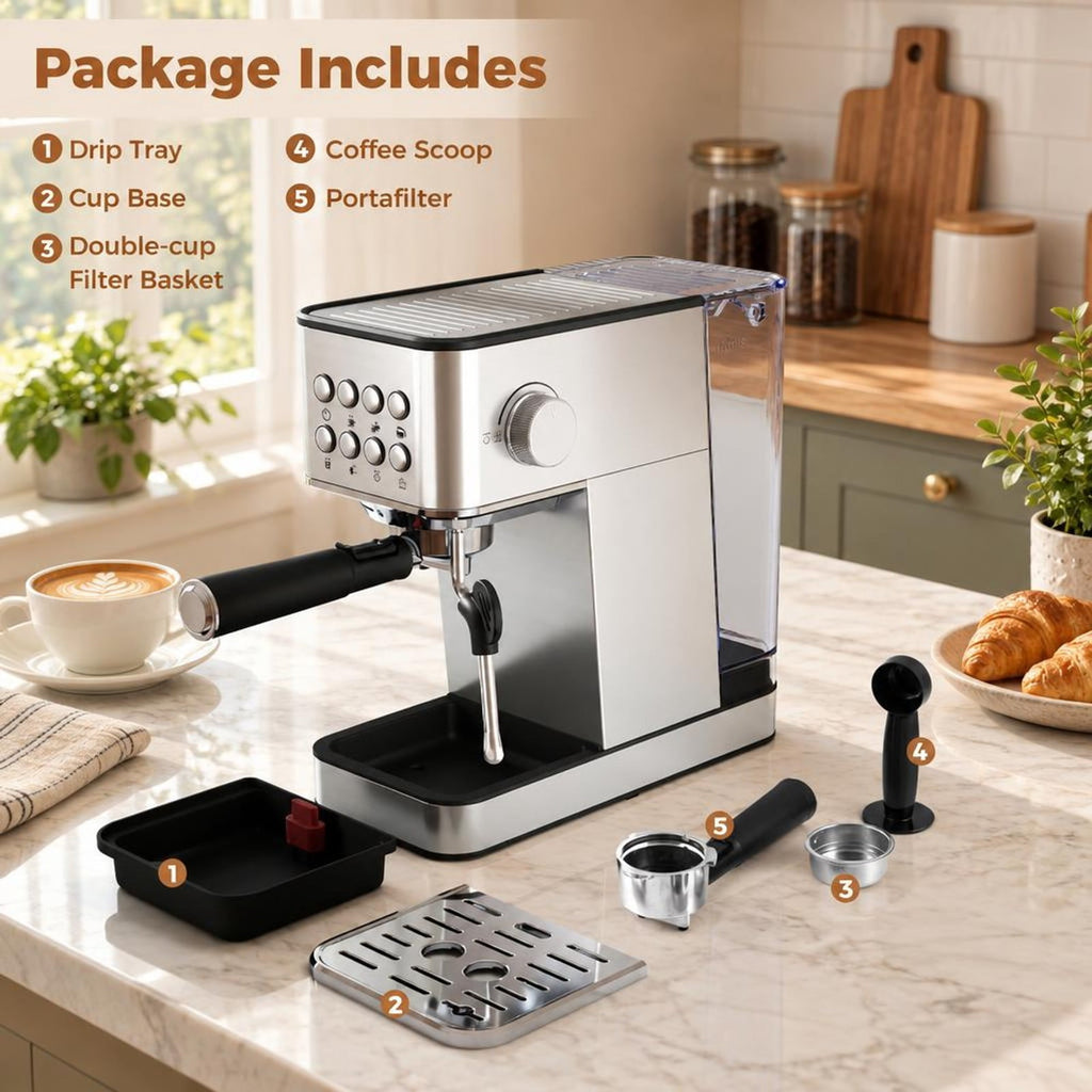 Airfind Espresso Machine 20 Bar Compact Stainless Steel Coffee Maker with Milk Frother, PP ABS Stainless Steel for Convenient Everyday Use, Silver