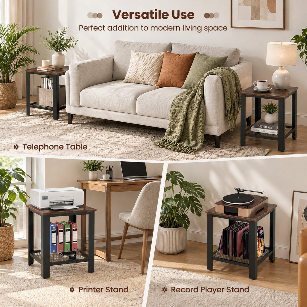 Airfind Industrial End Table 2-Tier Side Table, 55 lbs Capacity, Wood iron, 16 Inch x 16 Inch x 18 Inch (L x W x H) Product weight: 12 lbs, Black