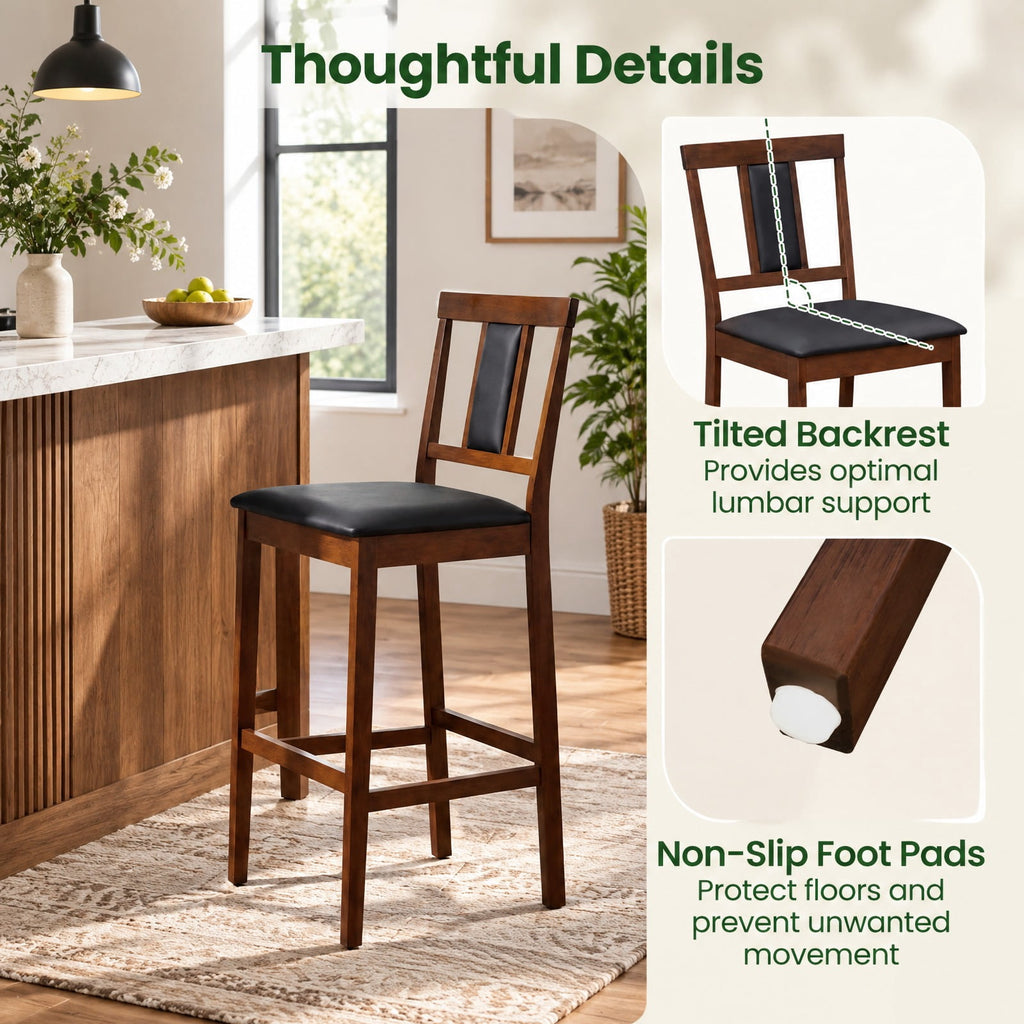 Airfind Set of 4 Upholstered Barstool 29.5 Inch Bar Height with Solid Rubber Wood Frame, 300 lbs Capacity, Walnut