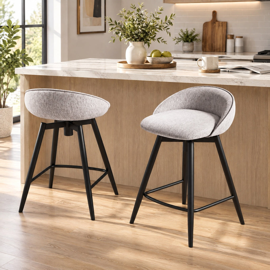 Airfind Upholstered Bar Stools Set of 2 with Footrest and Backrest, 330 lbs Capacity, Metal Linen Fabric Sponge Frame, Gray