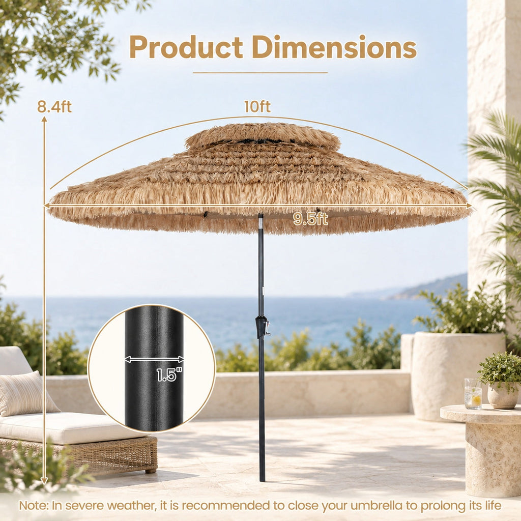 Airfind 10FT and 2-Tier Tiki Patio Umbrella with 8 Ribs, Polyester Fabric PE Metal External Frame, Brown