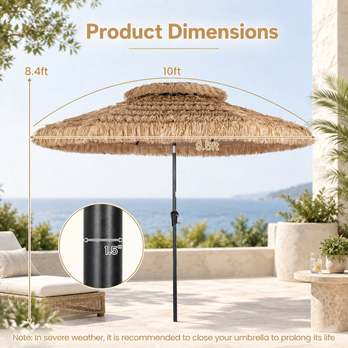 Airfind 10FT and 2-Tier Tiki Patio Umbrella with 8 Ribs, Polyester Fabric PE Metal External Frame, Brown