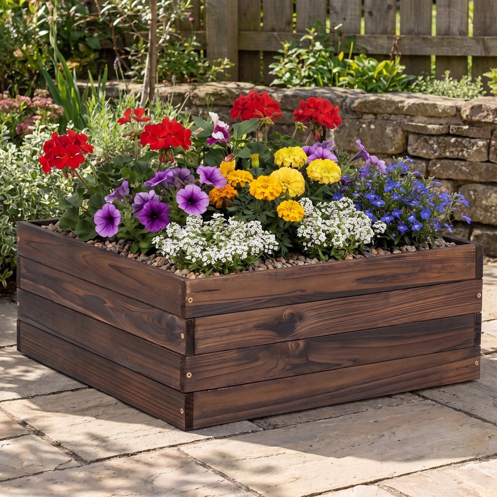 Airfind Square Raised Garden Bed Flower Vegetables Seeds Planter, Fir Wood Frame, 23 x 23 x 9 Footprint, Brown