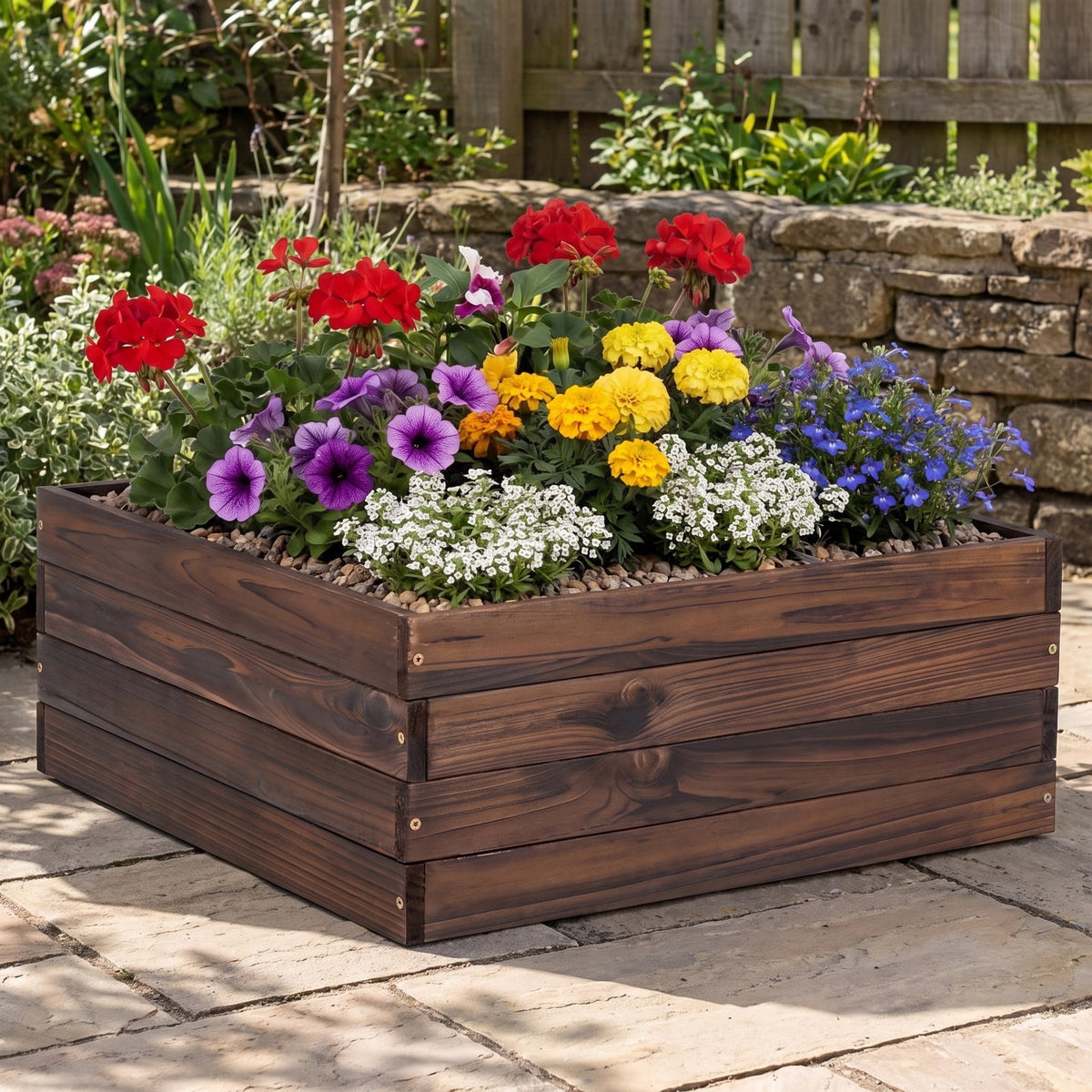 Airfind Square Raised Garden Bed Flower Vegetables Seeds Planter, Fir Wood Frame, 23 x 23 x 9 Footprint, Brown