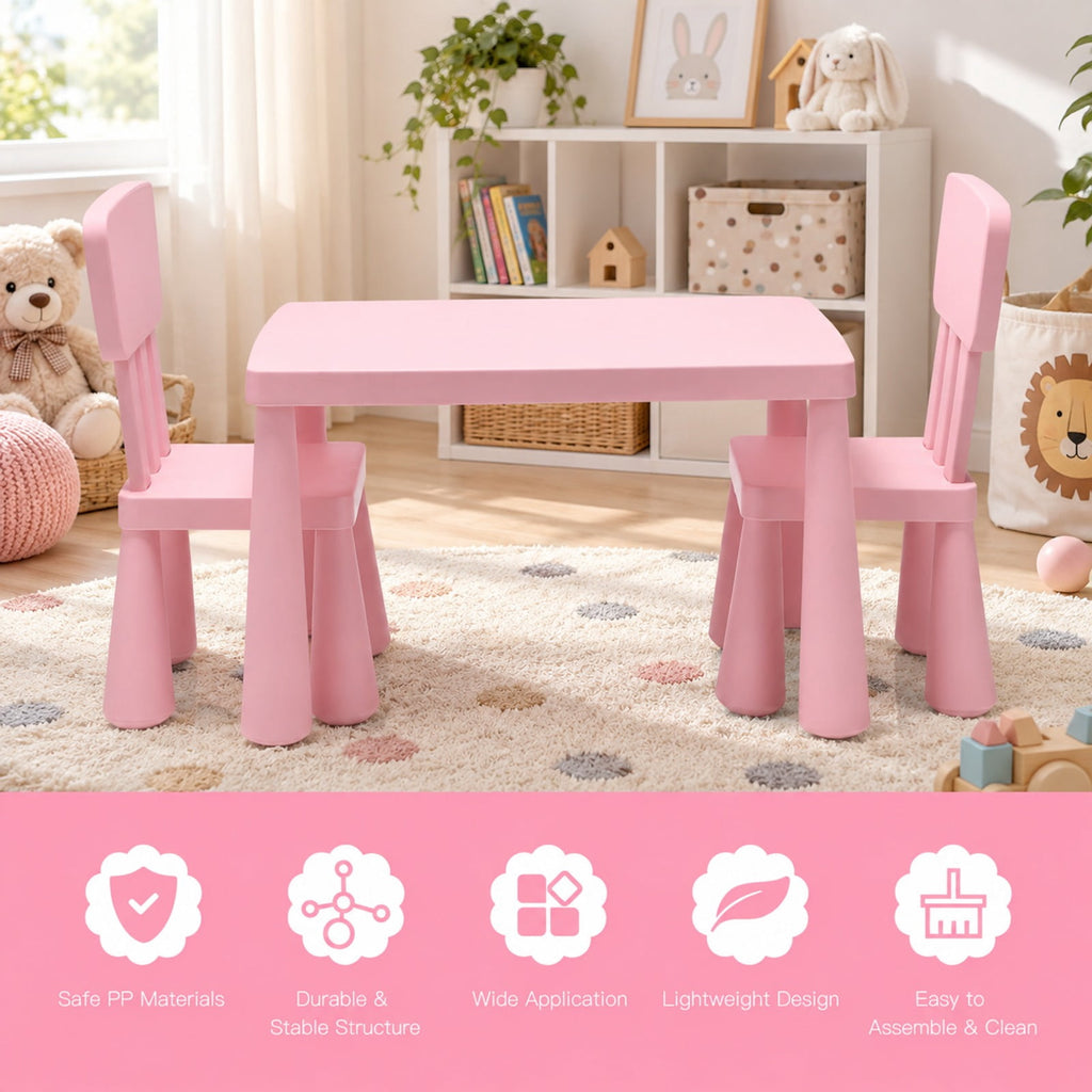 Airfind 3 Pieces Toddler Multi Activity Play Dining Study Kids Table and Chair Set, 110 lbs Capacity, PP Frame, 30 Inch x 21 Inch x 19 Inch Footprint, Pink