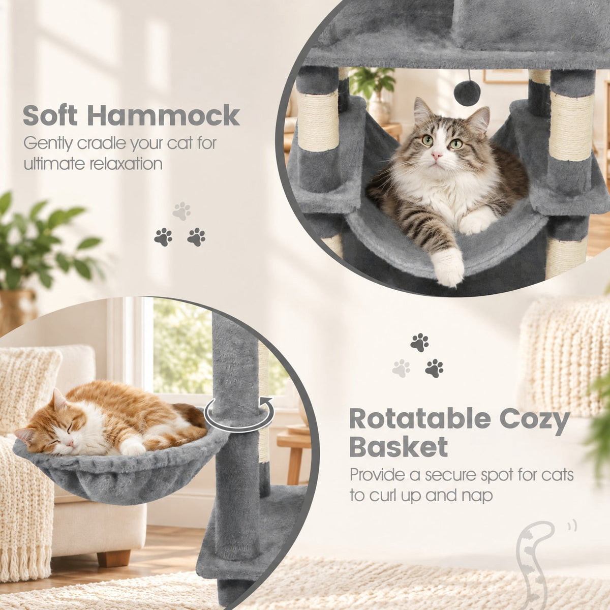 Airfind 66 Inch Tall Cat Tree Multi-Level Cat Tower with 2 Condos Sisal Scratching Posts, 33 lbs Capacity, Light Gray