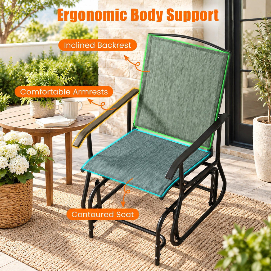 Airfind Outdoor Glider Chair with Metal Frame and Armrests, 330 lbs Capacity, Fabric Metal Frame, 24 x 29 x 37.5 Footprint, Grey