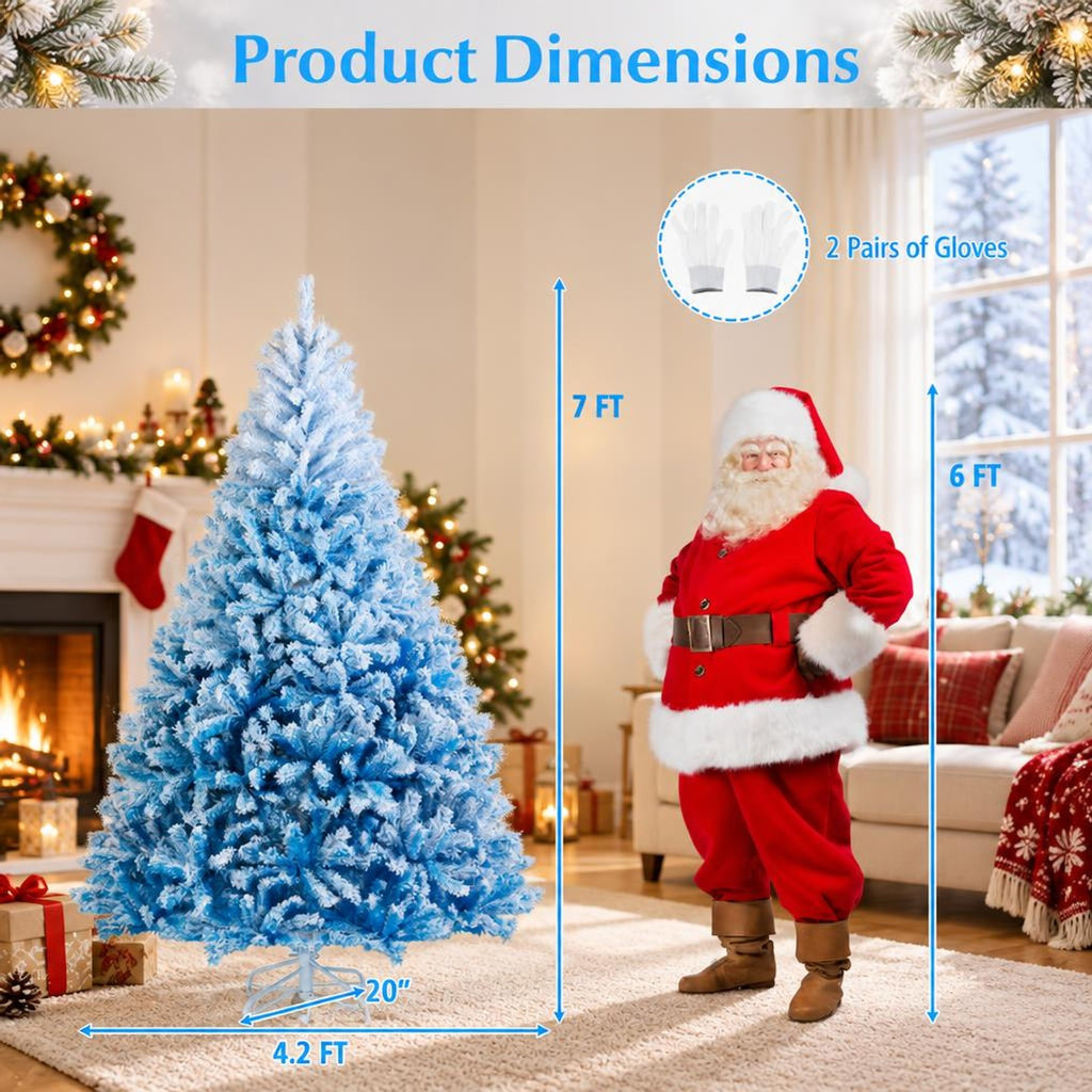 Airfind 2025 New Artificial Christmas Tree with 456 Branch Tips and Folding Metal Stand-7FT, Blue, Diameter of Stand 16 Inch 18 Inch 20 Inch 22 Inch