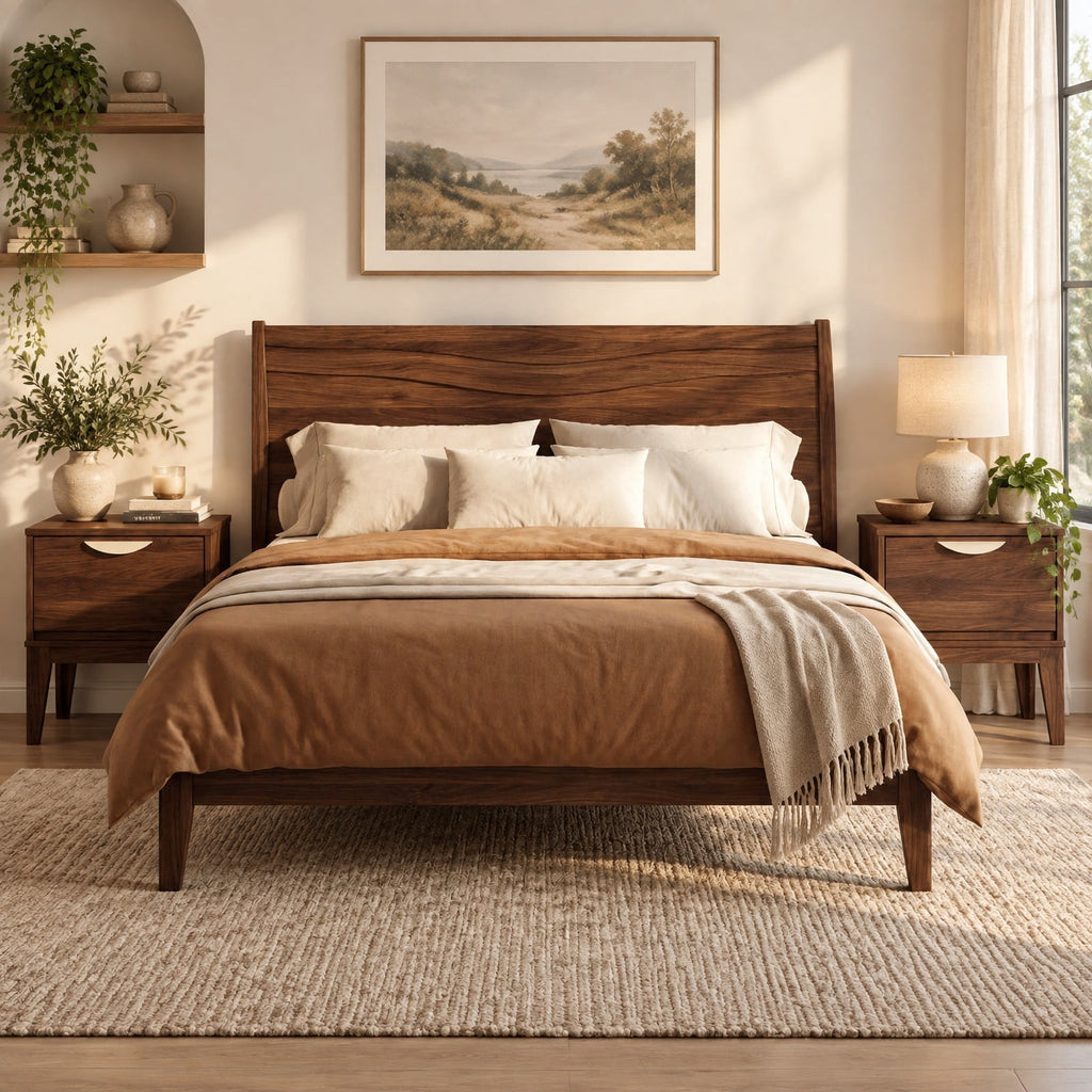 Airfind Mid Century Modern Bedside Table with Drawer and Tapered Support Feet for Bedroom, 45 lbs Capacity, Engineered Wood MDF Metal Frame, Walnut