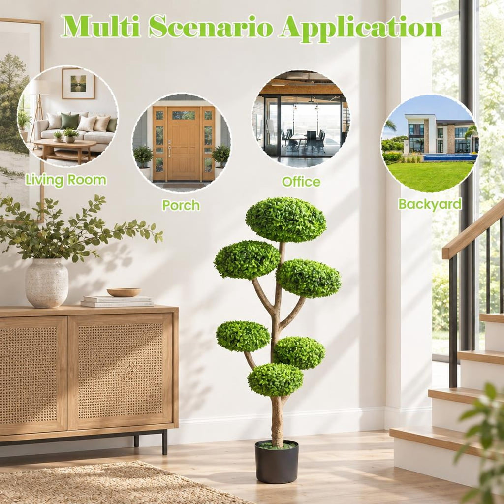 Airfind Indoor Outdoor 6 Balls Topiary Tree with Realistic Trunk and Weighted Cement-Filled Base, PP PE Frame, 7 x 45 Footprint