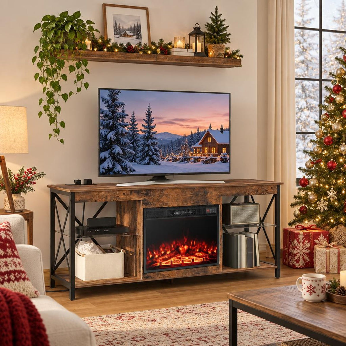 Airfind 23 Inch Electric Fireplace Insert Fireplace Heater with Adjustable Flame Color, Metal Tempered Glass Frame, Black