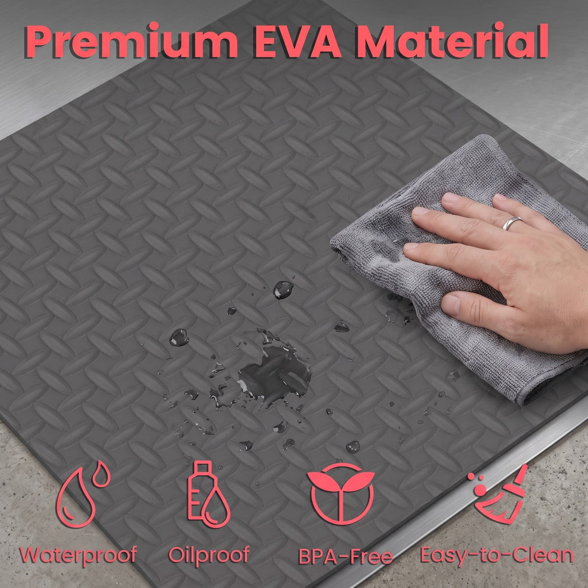 Airfind 12 Tiles Puzzle Exercise Floor Mat with Interlocking EVA Foam and Non-Slip Texture for Home Gym Equipment Protection, Gray