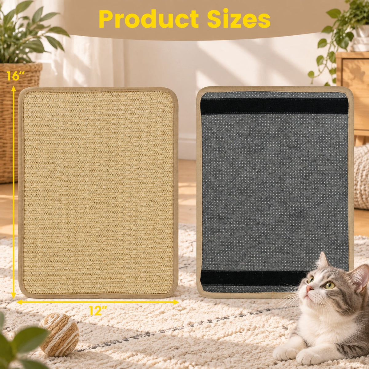 Airfind Cat Scratching Pads Set of 6, 16 x 12 Inch Sisal Scratch Mats featuring Latex Backing for Furniture and Floor Protection, Natural