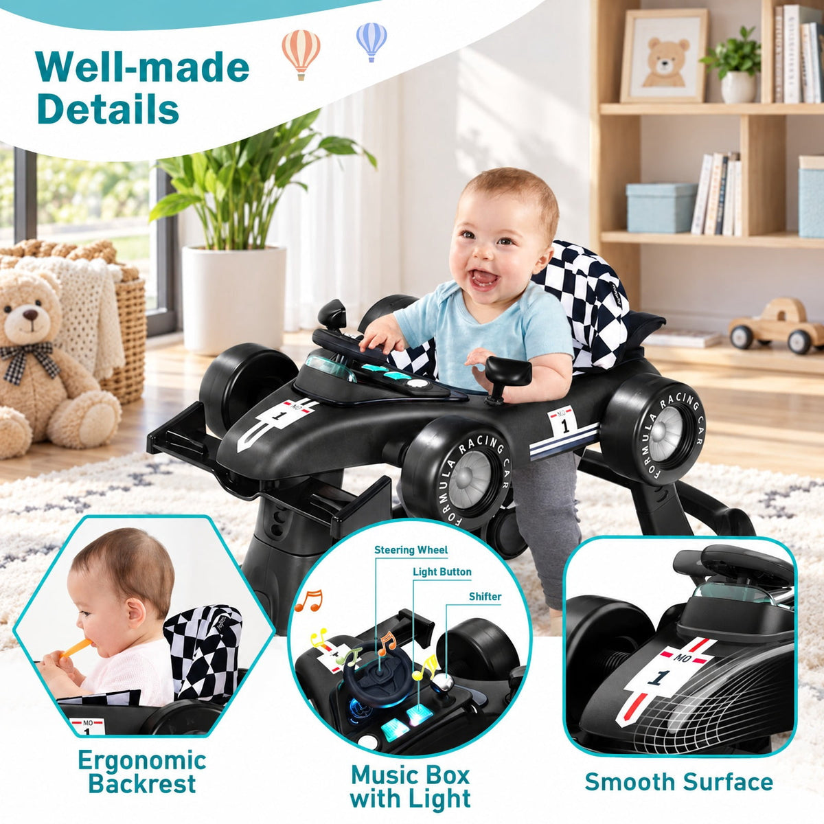 Airfind 4-in-1 Foldable Activity Push Walker with Adjustable Height, 25 lbs Capacity, PP polyester sponge Frame, 29 x 24 x 20/21/22 Footprint