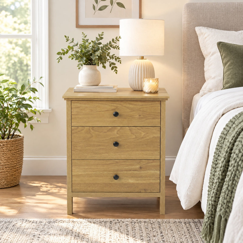 Airfind 3-Drawer Wooden Nightstand Modern Bedside Table, 135 lbs Capacity, MDF Engineered Wood Frame, 22in x 18in x 26in Bottom Clearance 4in Footprint