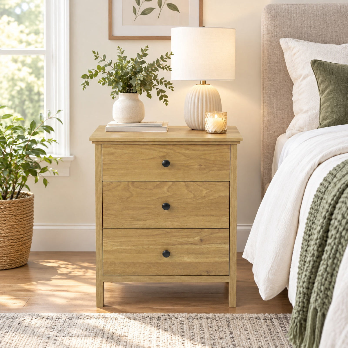 Airfind 3-Drawer Wooden Nightstand Modern Bedside Table, 135 lbs Capacity, MDF Engineered Wood Frame, 22in x 18in x 26in Bottom Clearance 4in Footprint