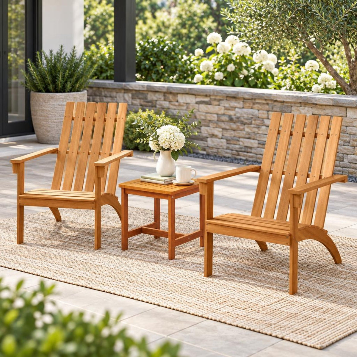 Airfind Acacia Wood Patio Adirondack Chair with Inclined Seat and High Backrest for Porch, 400 lbs Capacity, Acacia Wood Frame, Natural