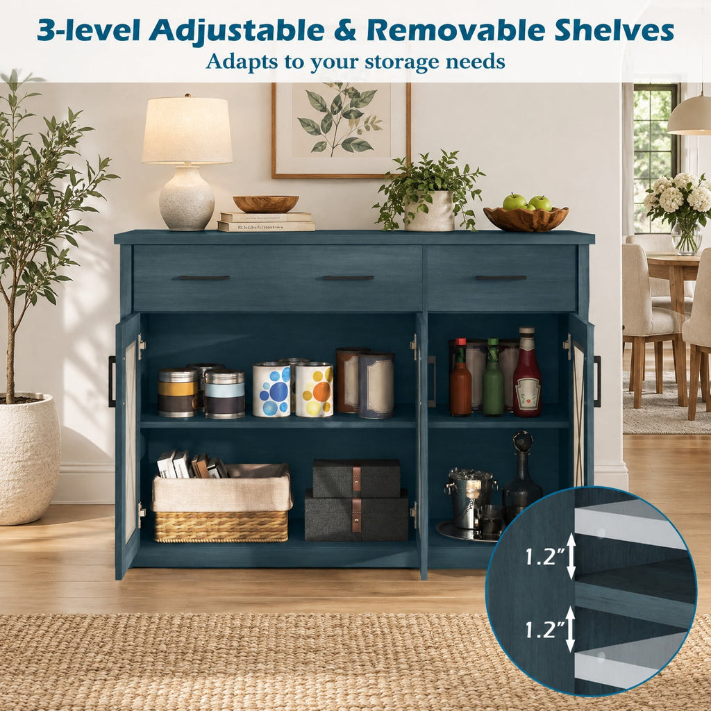 Airfind Farmhouse Buffet Sideboard 3-Door Kitchen Storage Cabinet featuring 2 Drawers, Top 132 lbs Total Capacity, Engineered Wood PC Frame, Turquoise