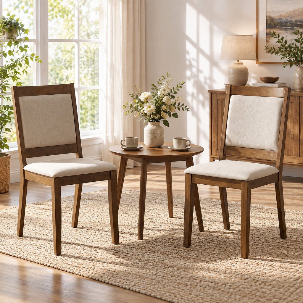 Airfind Modern Dining Upholstered Kitchen Chair Set of 2 with Padded Backrest, 330 lbs Capacity, Rubber Wood Fabric Frame, Brown