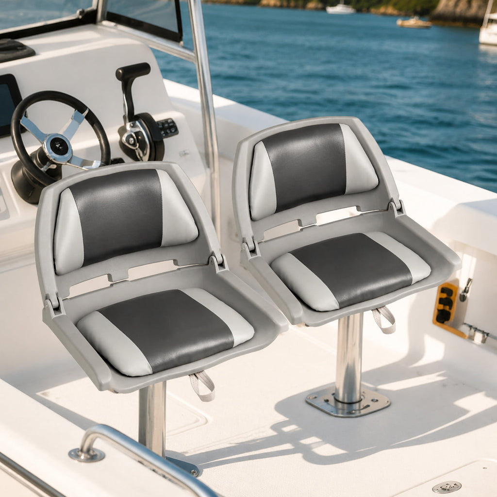 Airfind Folding Low Back Boat Seat with Marine Grade PVC and Sturdy PP Frame for Fishing Boats Pontoons and Marine Cabin Seating, White