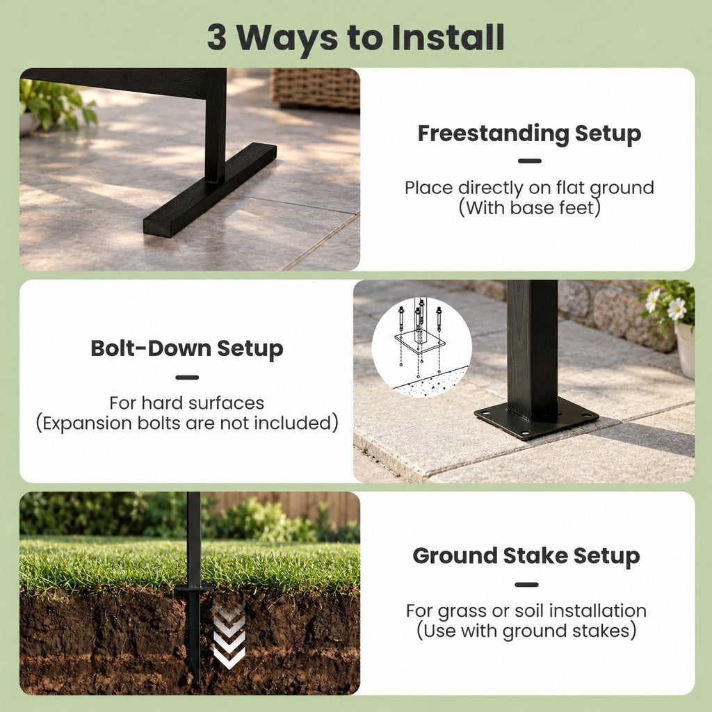 Airfind Outdoor Privacy Screen Fence for Backyard Pool Lawn, HIPS Metal Frame, 25 x 37 x 64 Footprint, Black