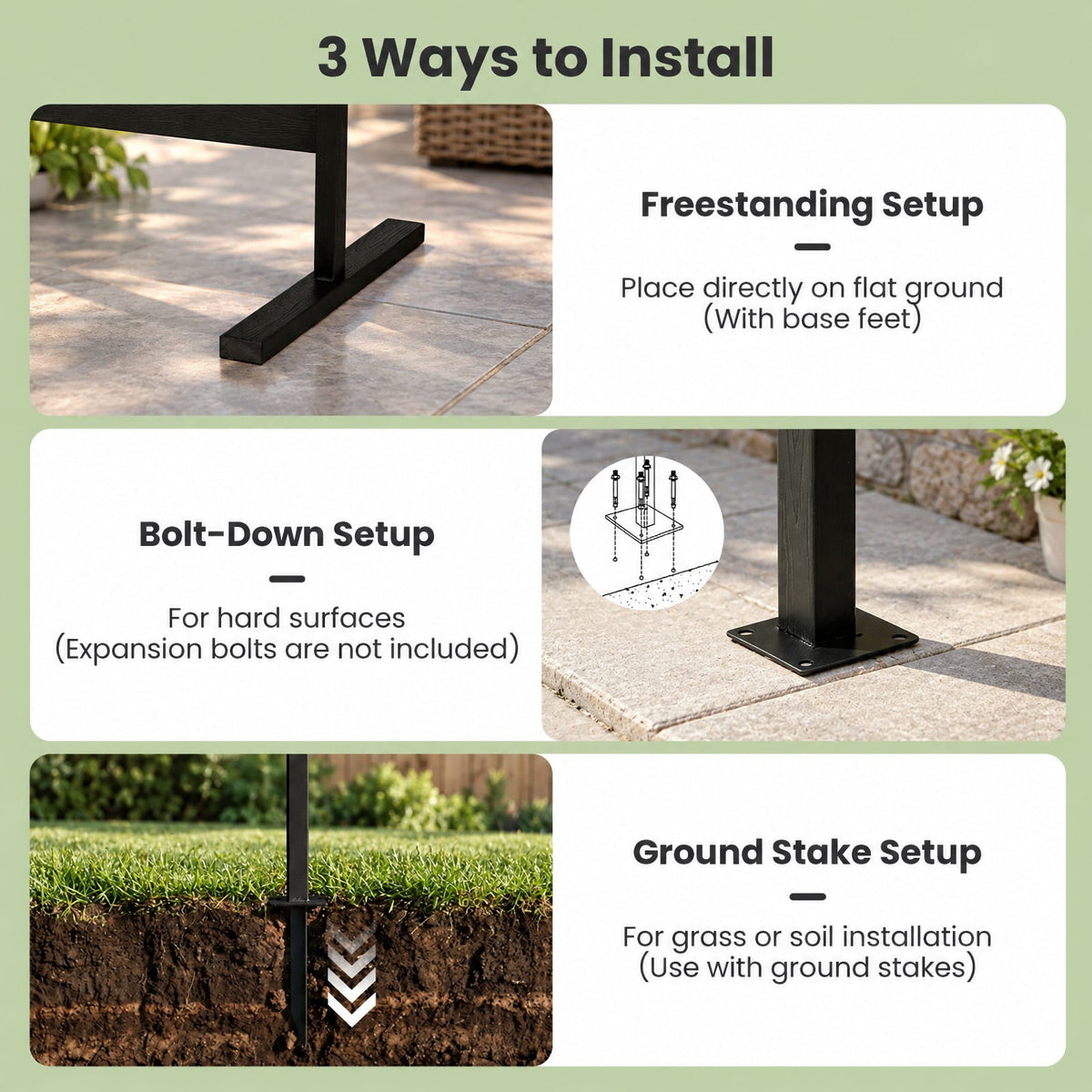 Airfind Outdoor Privacy Screen Fence for Backyard Pool Lawn, HIPS Metal Frame, 25 x 37 x 64 Footprint, Black